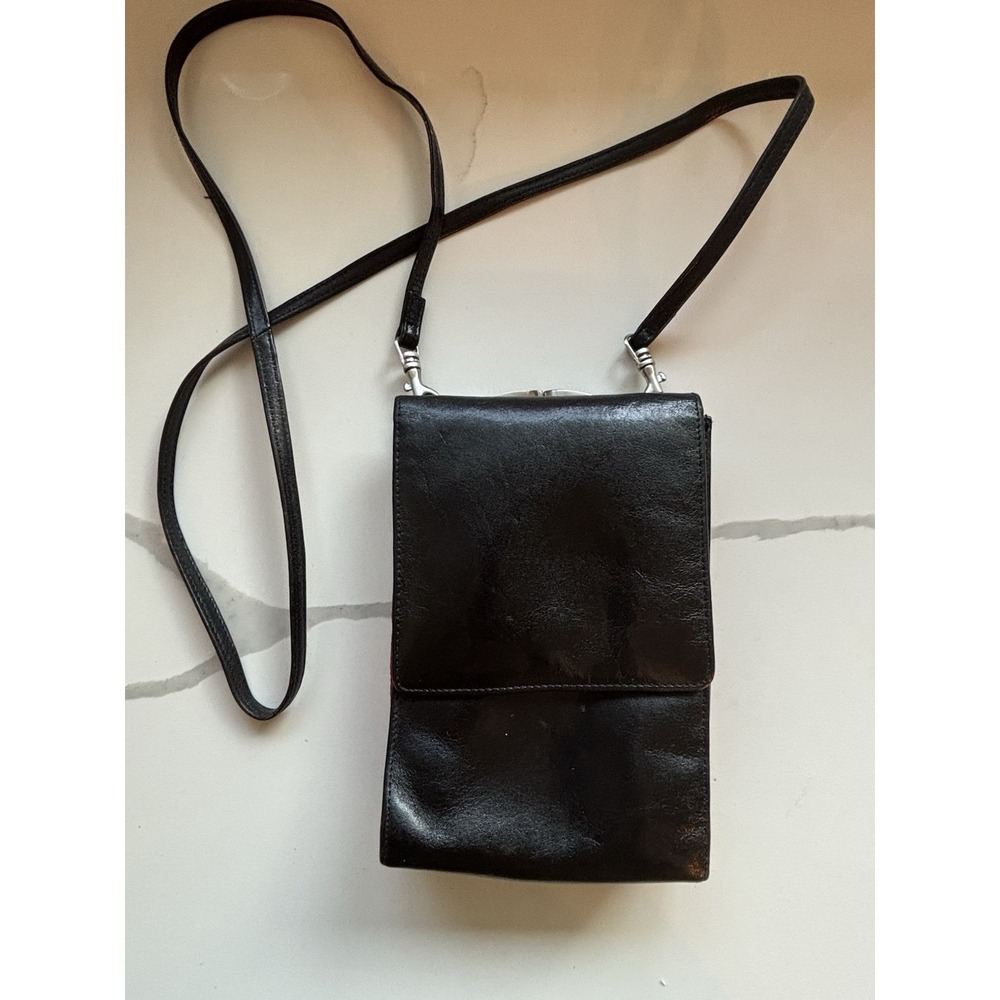 HOBO Women's Black Leather Kisslock Crossbody Bag Clutch Purse